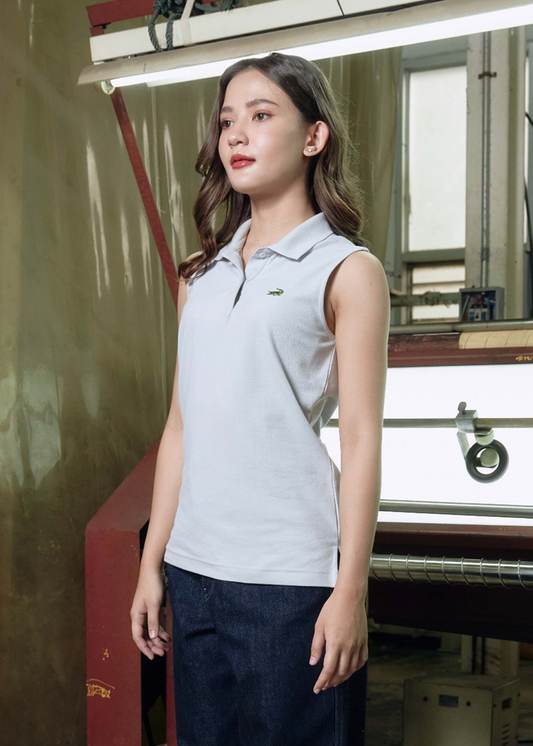 MICRO CHIP GREY WOMEN TAPERED FIT SLEEVELESS POLO
