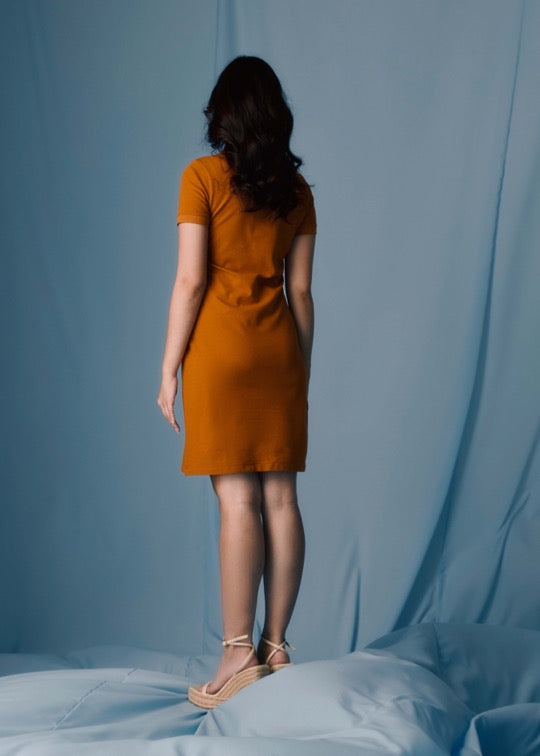 ชุดเดรสสีน้ำตาลพัมกิ้นสไปซ์