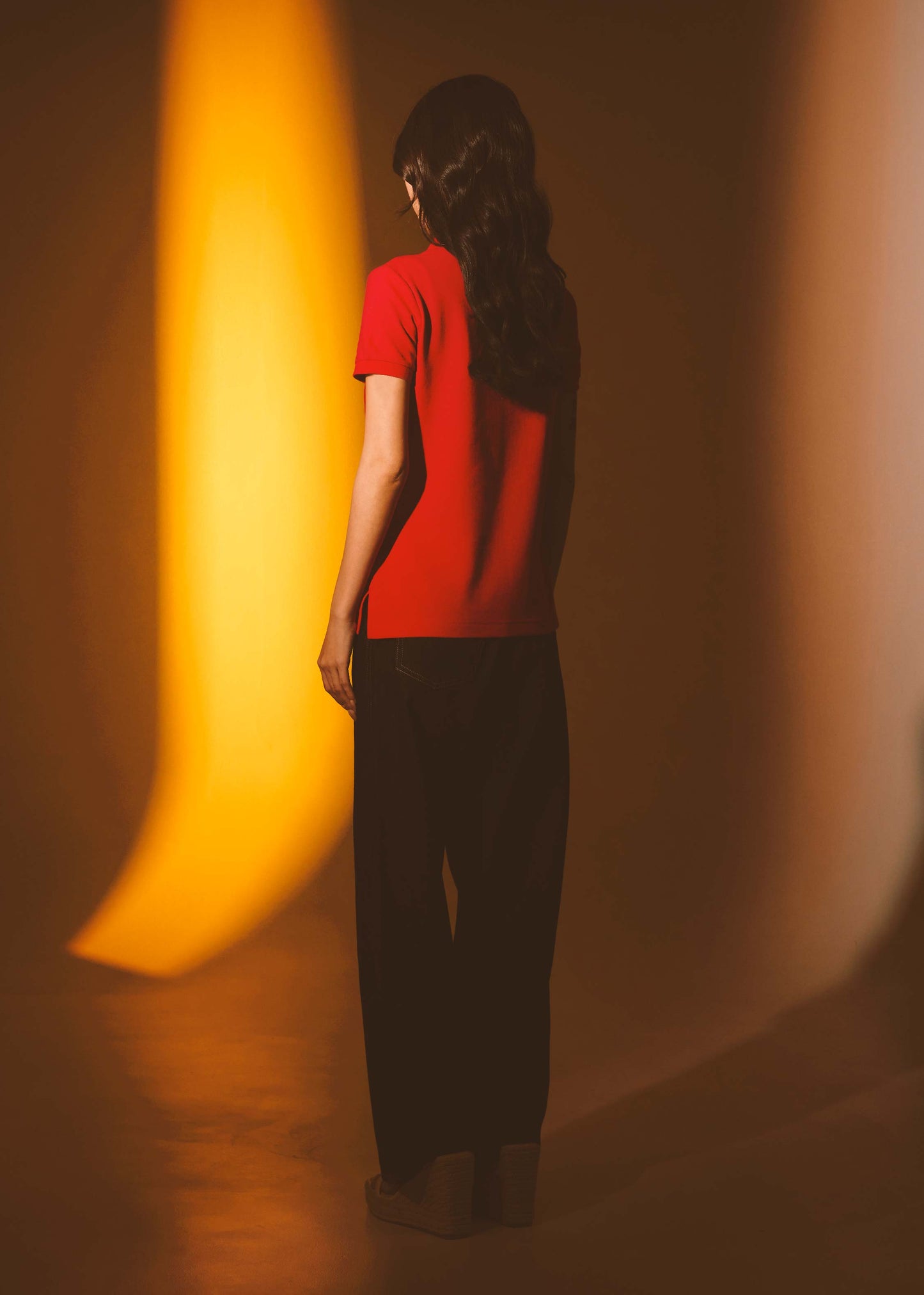 LAVA RED COLOUR BLOCK WOMEN TAPERED FIT POLO SHIRT WITH ZIP PLACKET