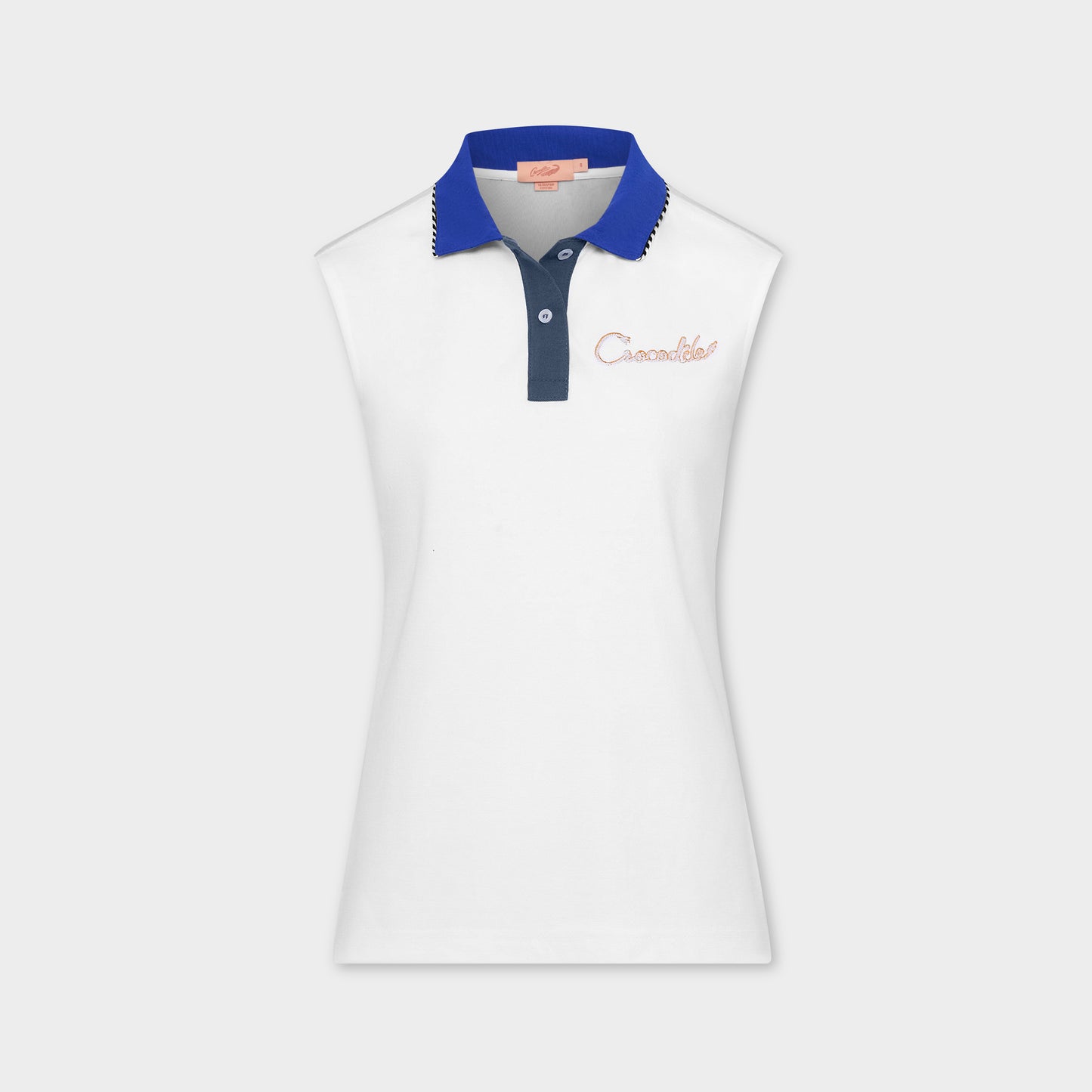 WHITE WOMEN TAPERED FIT SLEEVELESS POLO WITH EMBROIDERY