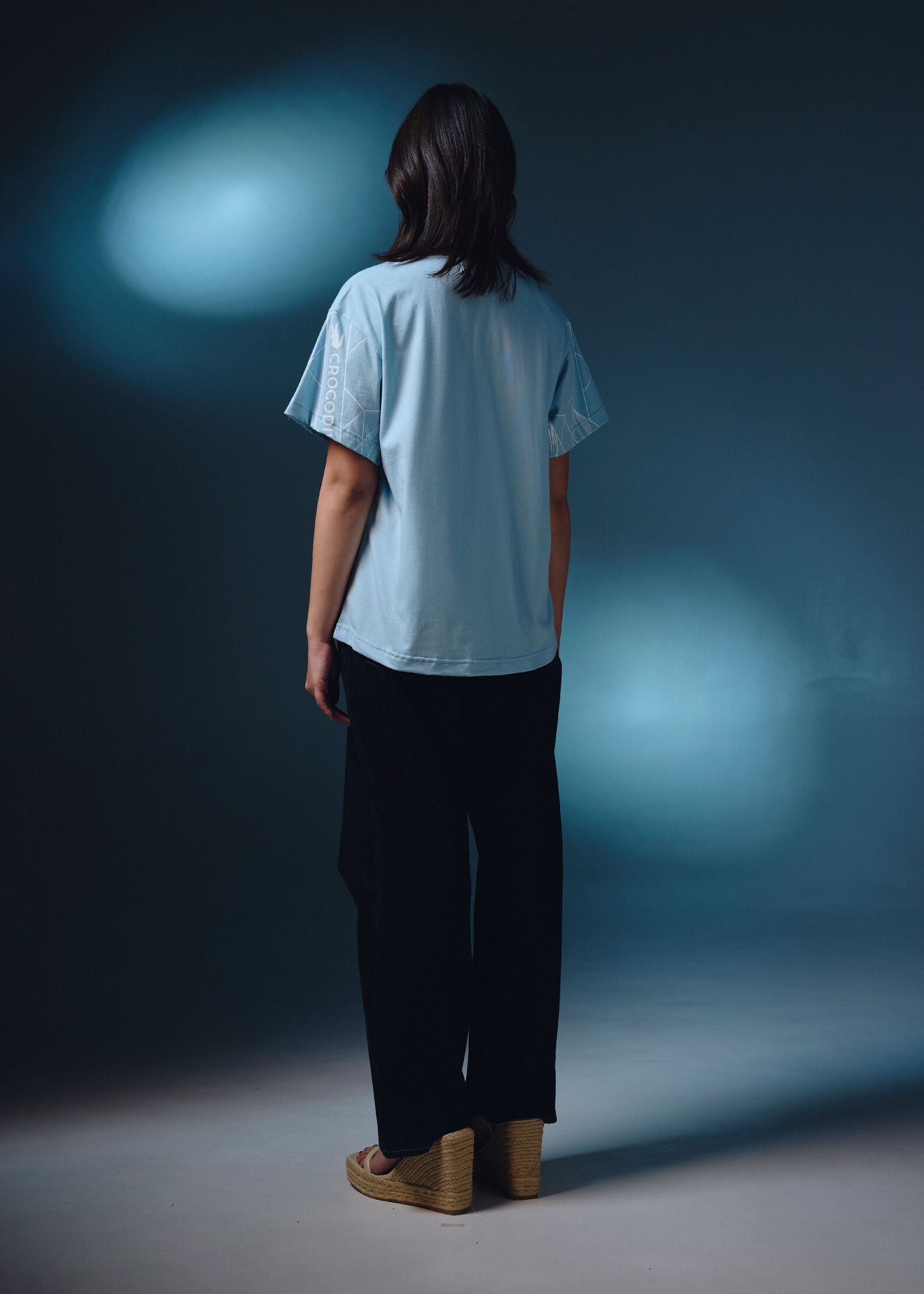 STARLIGHT BLUE OVERSIZED FIT CREW NECK SHORT SLEEVE T-SHIRT WITH GRAPHIC PRINT