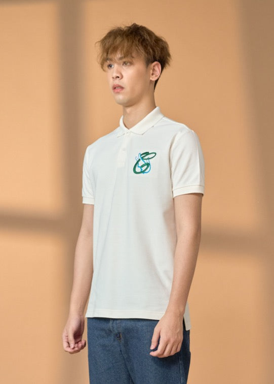 UNBLEACHED COTTON CUSTOM FIT POLO SHIRT WITH EMBROIDERY
