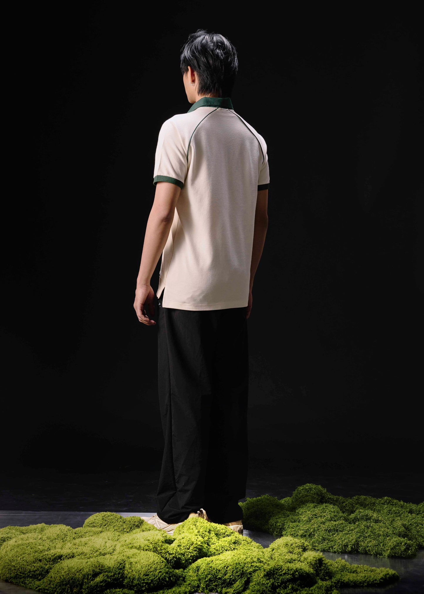 BEIGE COLOUR BLOCK CUSTOM FIT POLO SHIRT WITH MAGICAL FOREST COLLAR