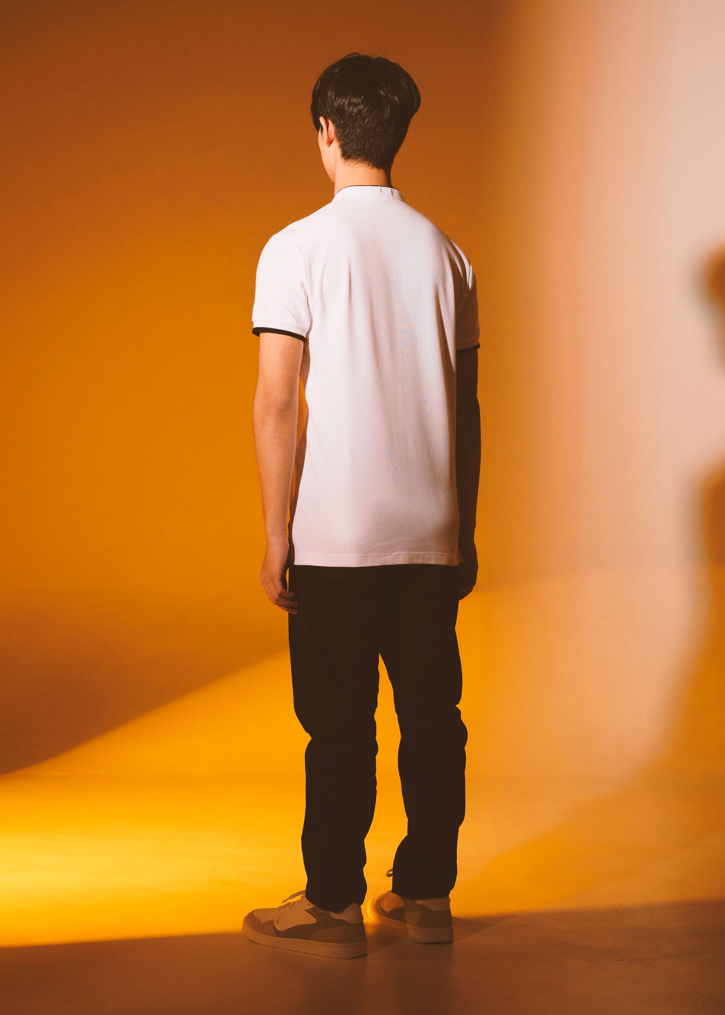 WHITE COLOUR BLOCK BOMBER COLLAR CUSTOM FIT POLO SHIRT