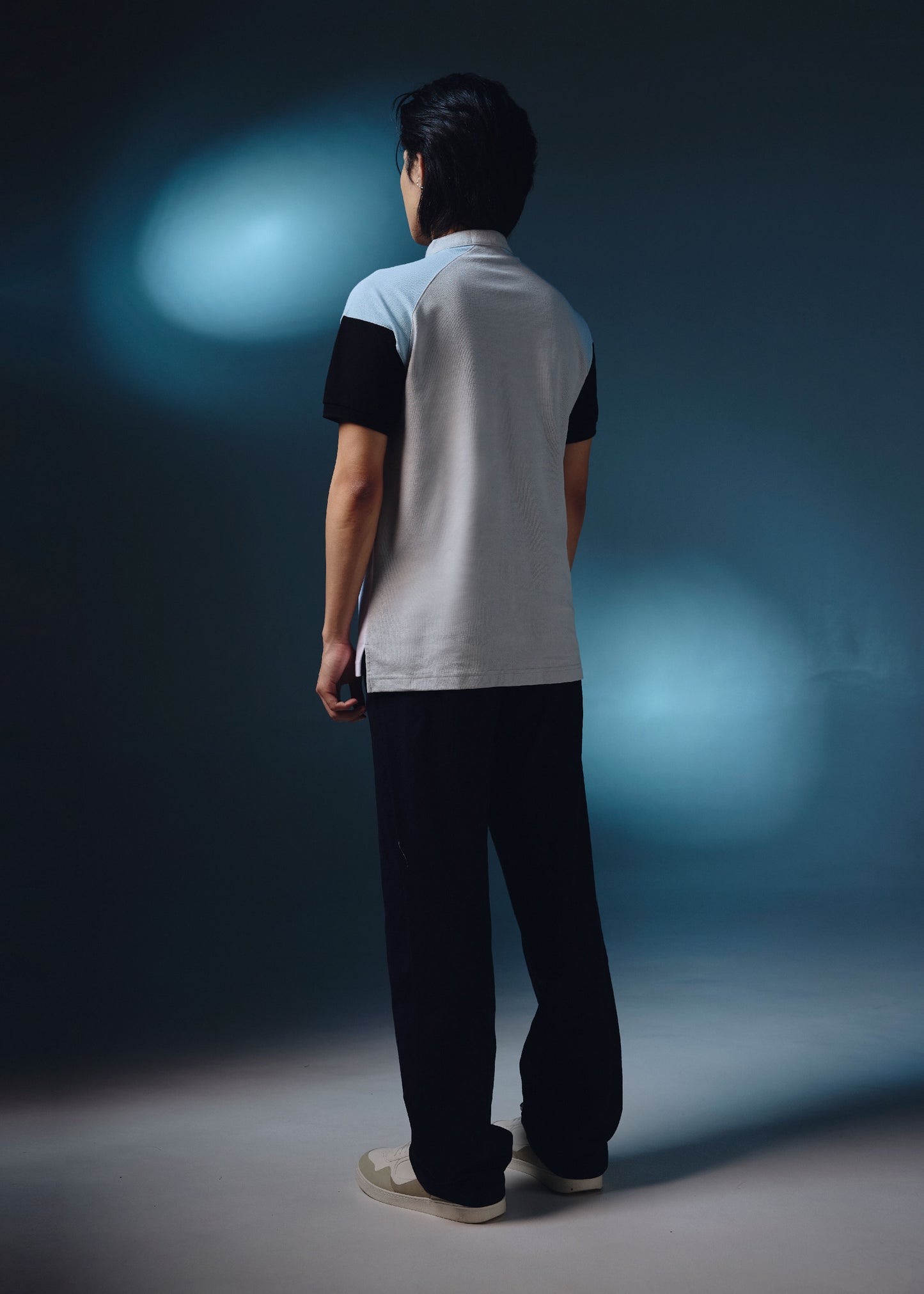 BOMBER COLLAR COLOUR BLOCK CUSTOM FIT POLO SHIRT