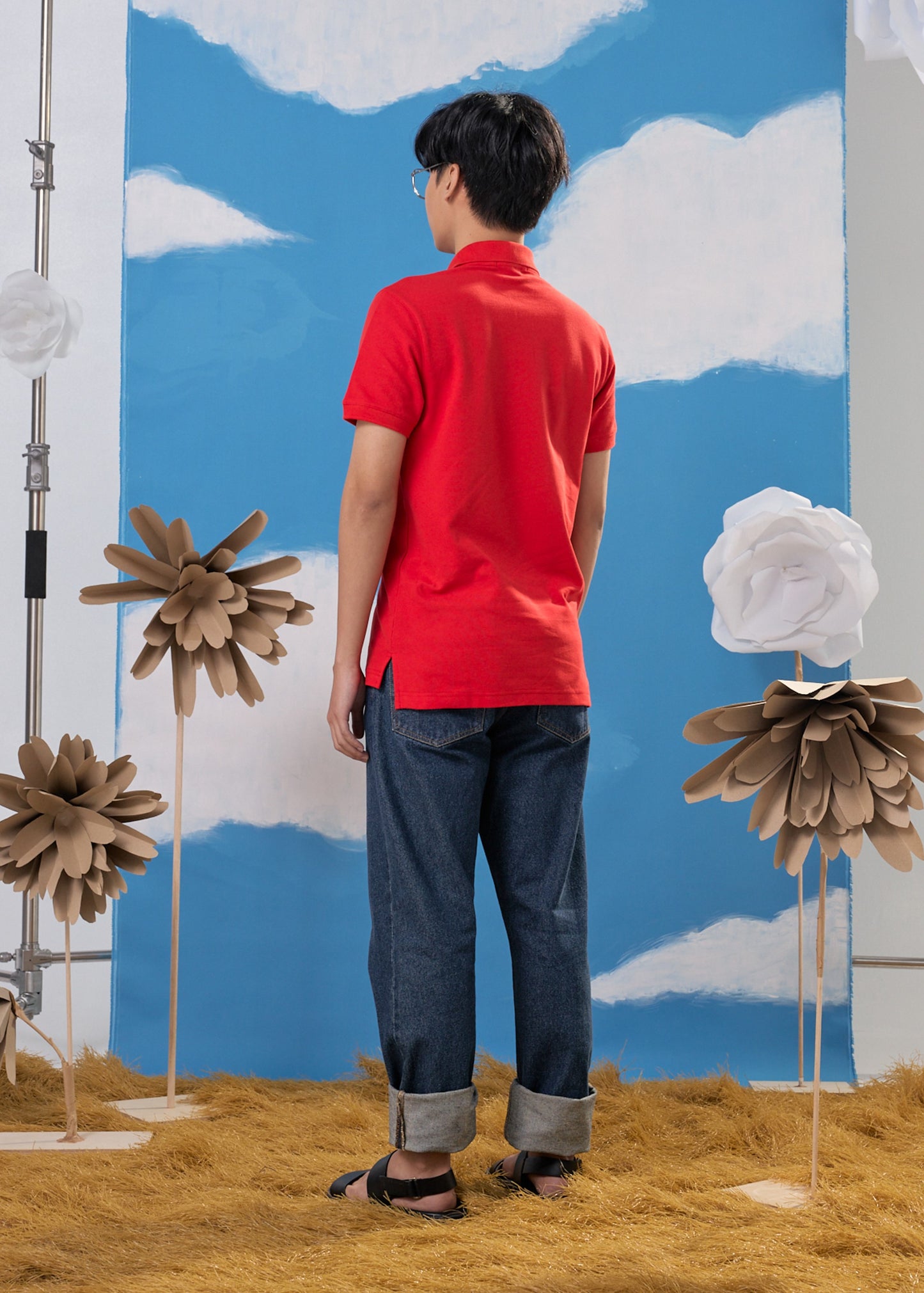 เสื้อโปโลสีแดงมะเขือเทศเชอร์รีทรงสลิมฟิต