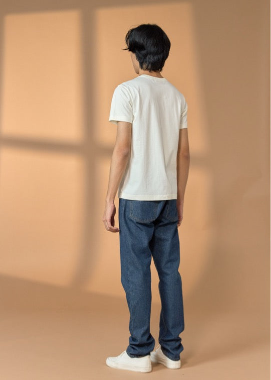 เสื้อยืดคอกลมแขนสั้นสีอันบลีซคอตต้อมทรงคัสตอมฟิต