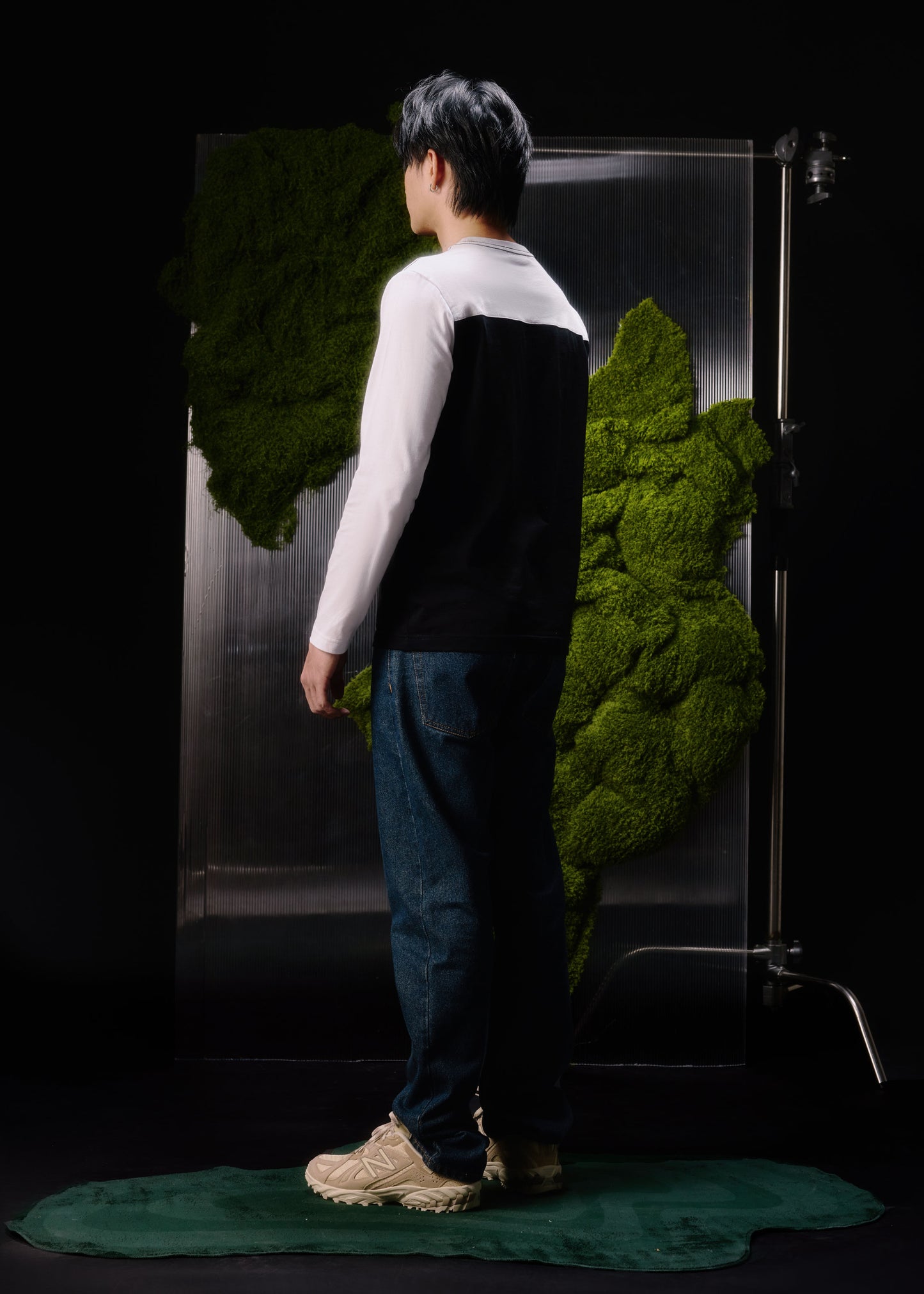 BLACK COLOUR BLOCK CUSTOM FIT CREW NECK LONG SLEEVE T-SHIRT WITH CHEST POCKET