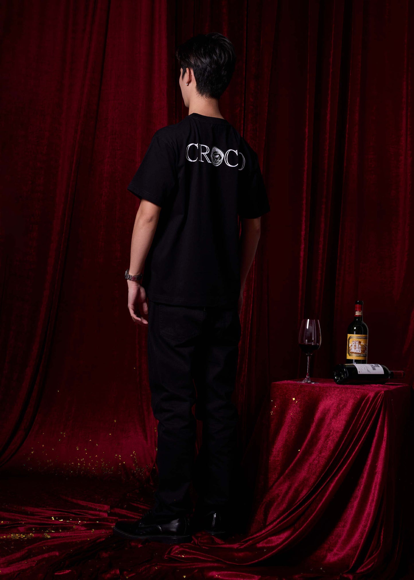 BLACK OVERSIZED CREW NECK SHORT SLEEVE T-SHIRT WITH GRAPHIC PRINT