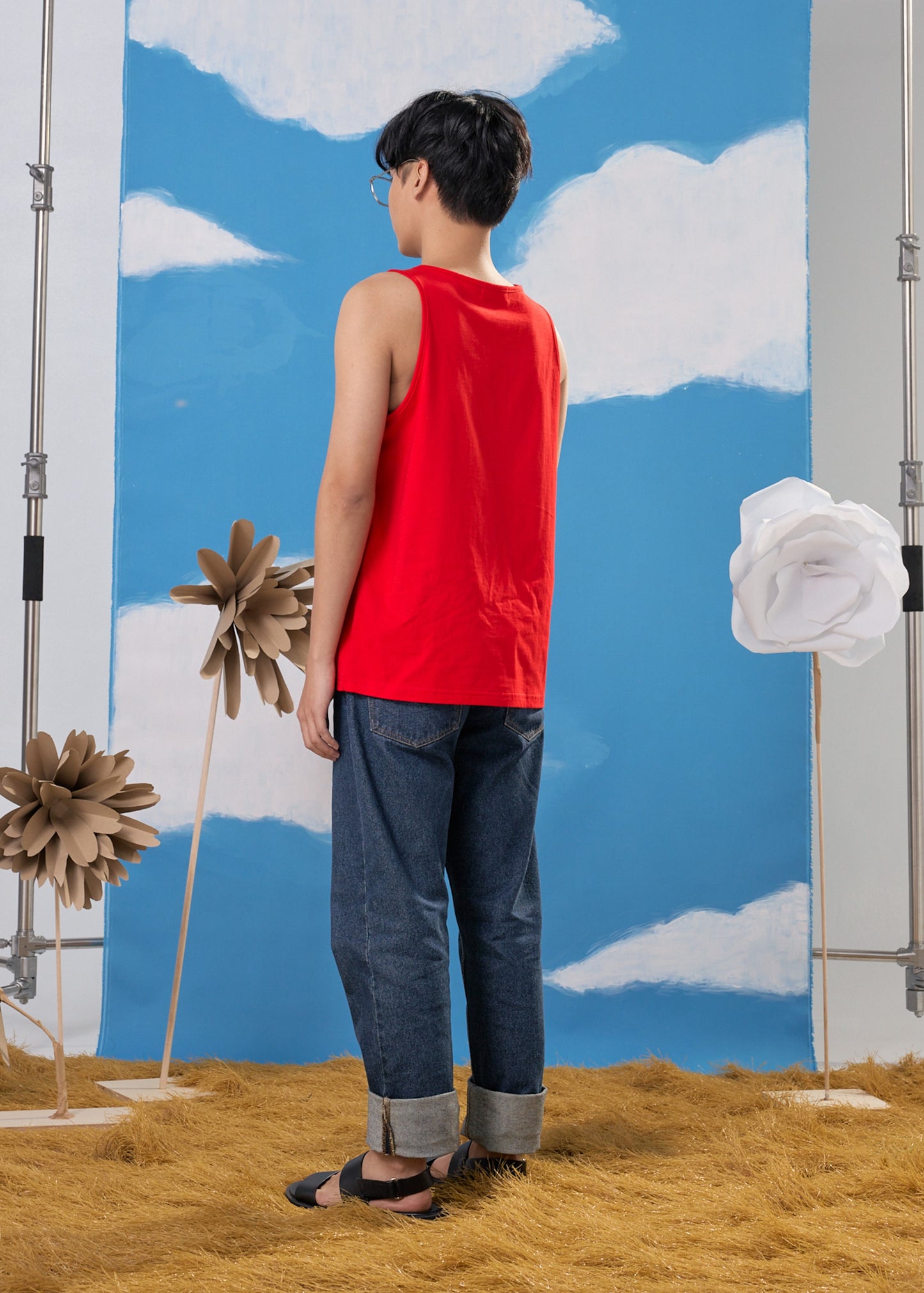 เสื้อกล้ามสีแดงมะเขือเทศเชอร์รีทรงคัสตอมฟิต