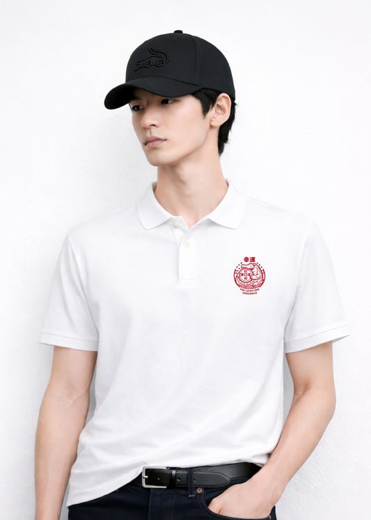 WHITE CUSTOM FIT POLO SHIRT WITH WITH EMBROIDERY