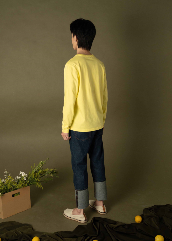 เสื้อยืดคอกลมแขนยาวสีเหลือง Lemon Drop ทรงคัสตอมฟิต