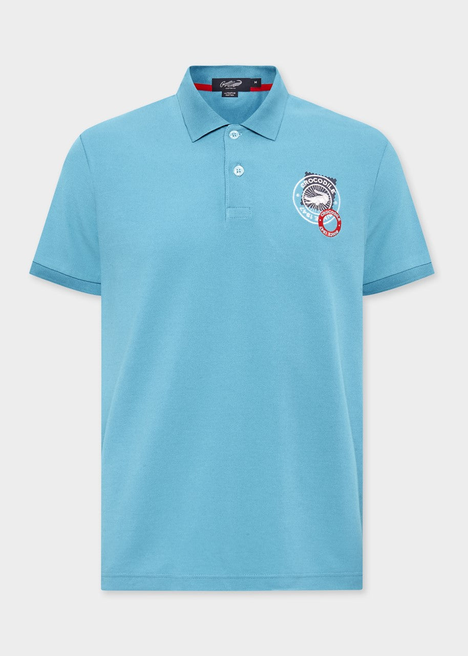 CORNFLOWER BLUE CUSTOM FIT POLO SHIRT WITH EMBROIDERY