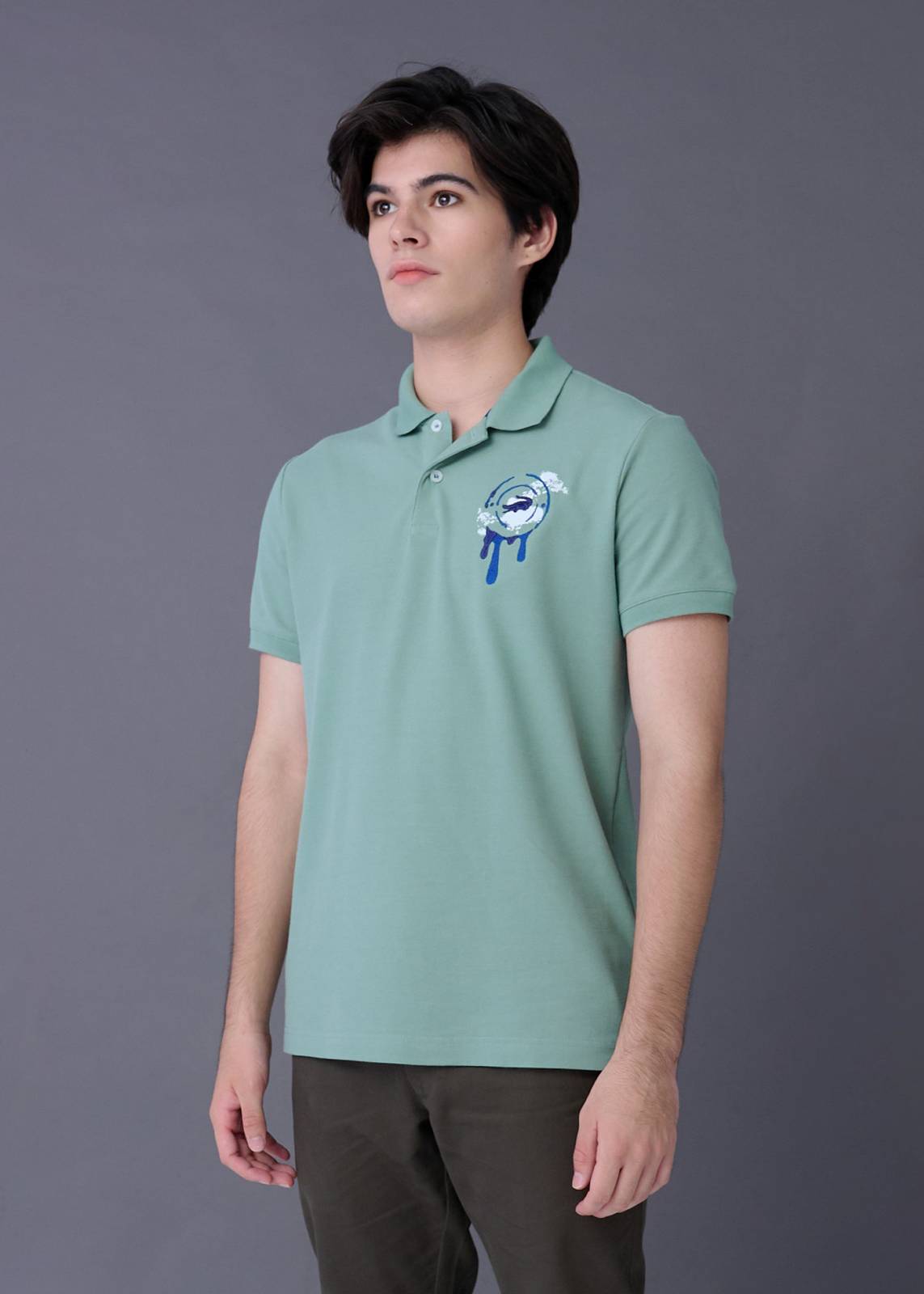 SAGE LEAF GREEN CUSTOM FIT POLO SHIRT WITH EMBROIDERED LOGO
