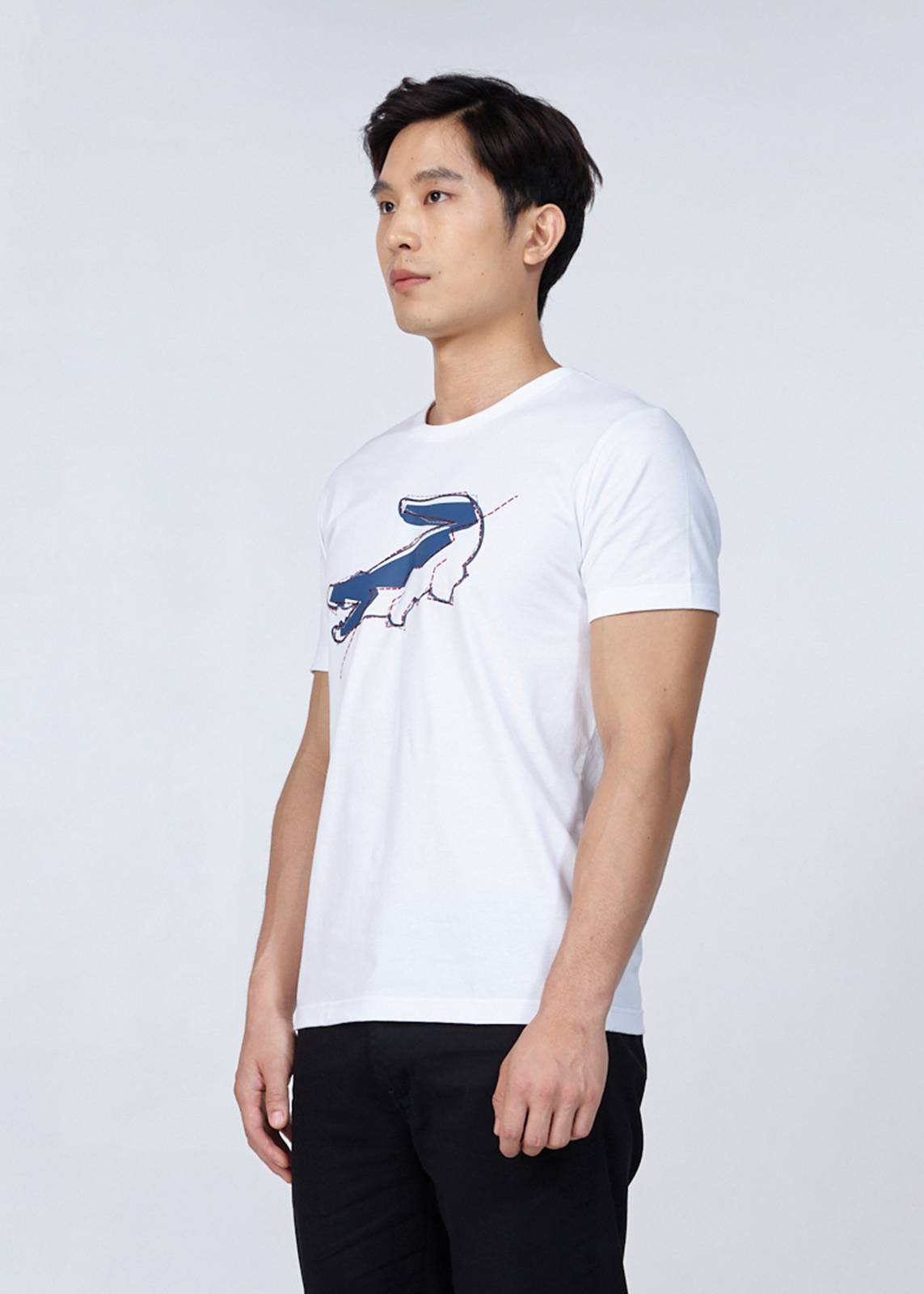 WHITE CUSTOM FIT CREW NECK T-SHIRT WITH GRAPHIC PRINT