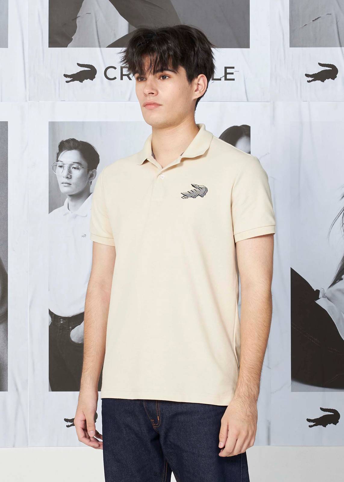 BEIGE CUSTOM FIT POLO SHIRT WITH EMBROIDERED LOGO