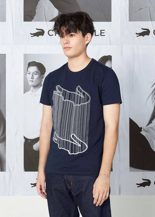 NAVY CUSTOM FIT CREW NECK T-SHIRT WITH GRAPHIC PRINT