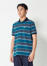 Load image into Gallery viewer, MARINE TEAL GREEN REGULAR FIT STRIPE POLO SHIRT
