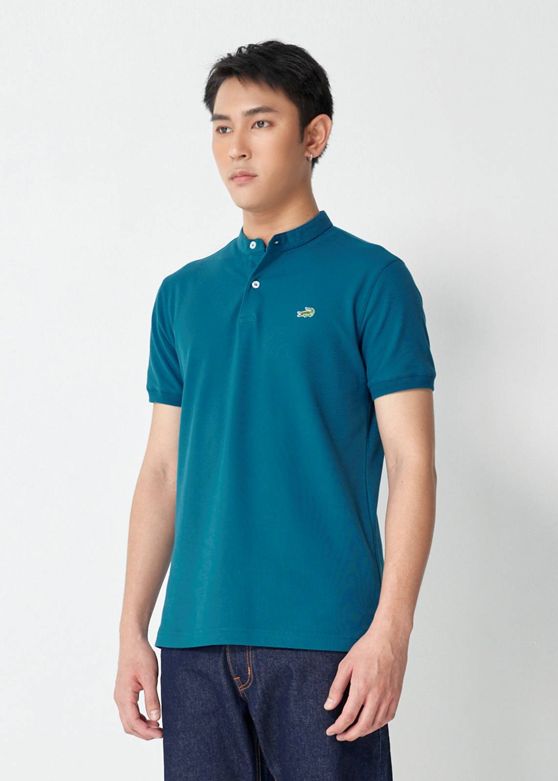 เสื้อโปโลคอจีนสีเขียว MARINE TEAL GREEN ทรงคัสตอมฟิต