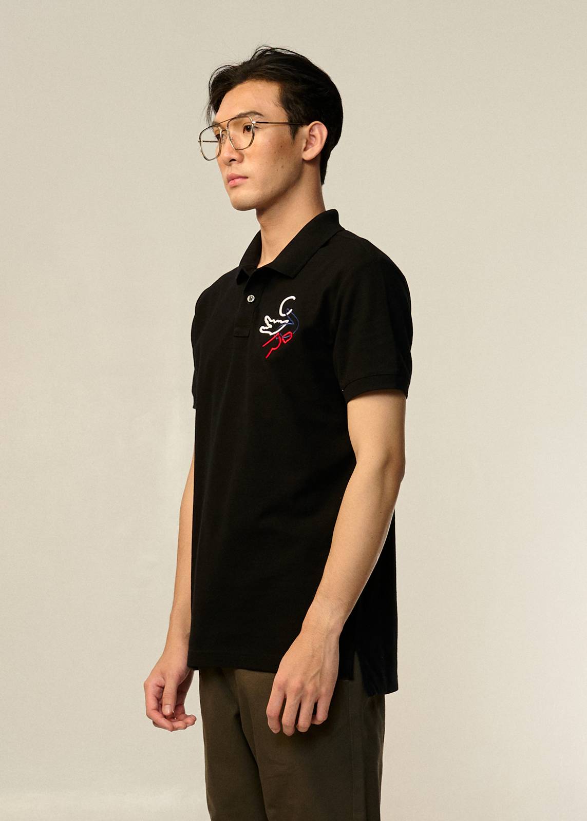 BLACK CUSTOM FIT POLO SHIRT WITH EMBROIDERED LOGO