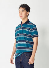 Load image into Gallery viewer, MARINE TEAL GREEN SLIM FIT STRIPE POLO SHIRT
