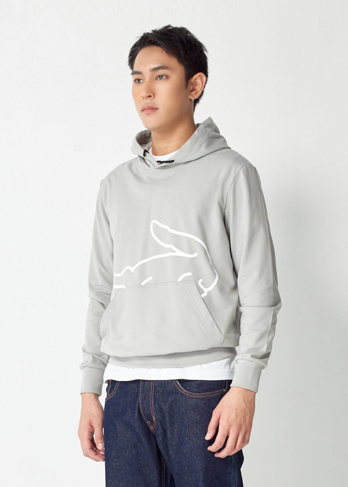 GRAY HOODIE CUSTOM FIT WITH GRAPHIC PRINT