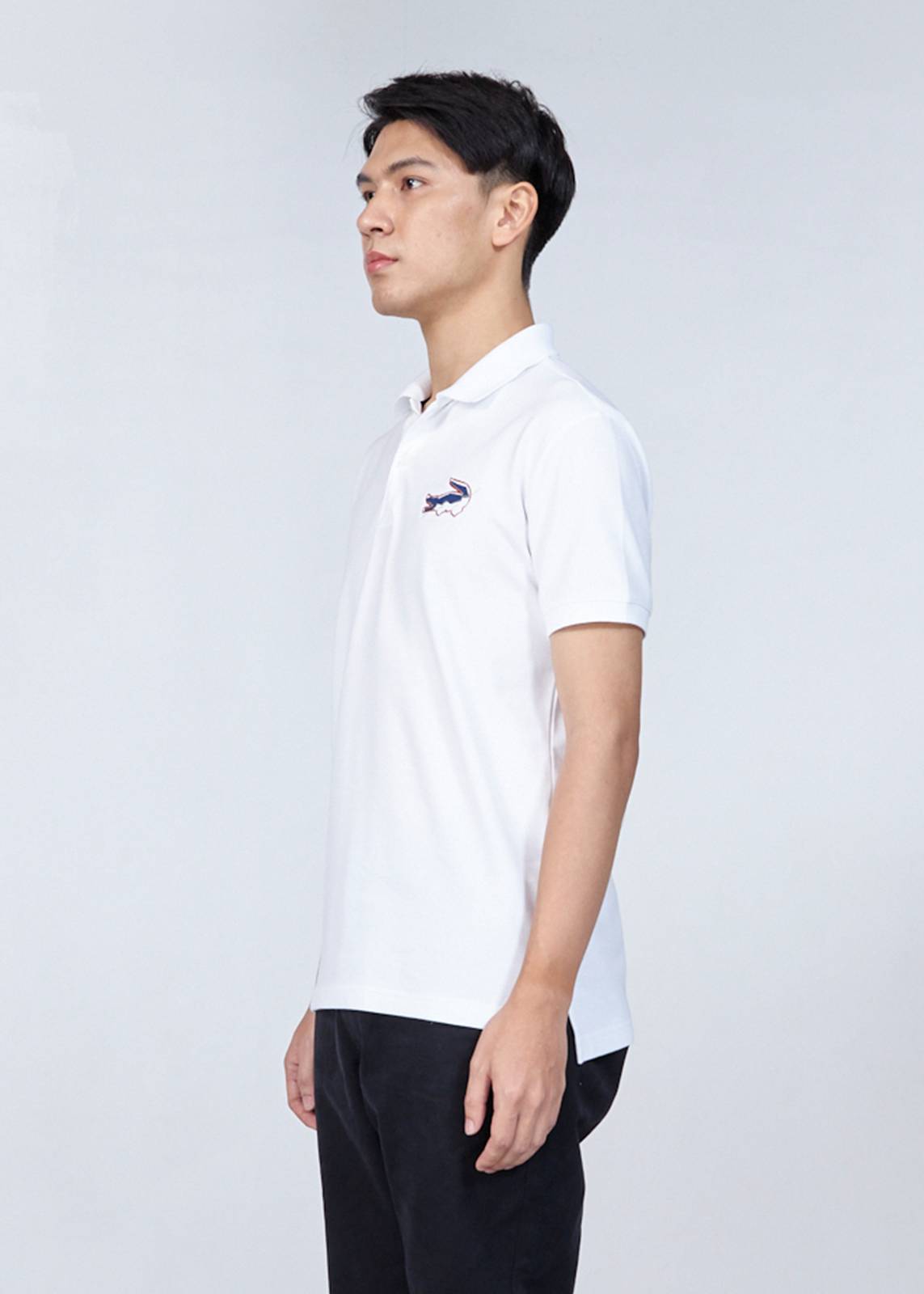WHITE CUSTOM FIT POLO SHIRT WITH EMBROIDERED LOGO