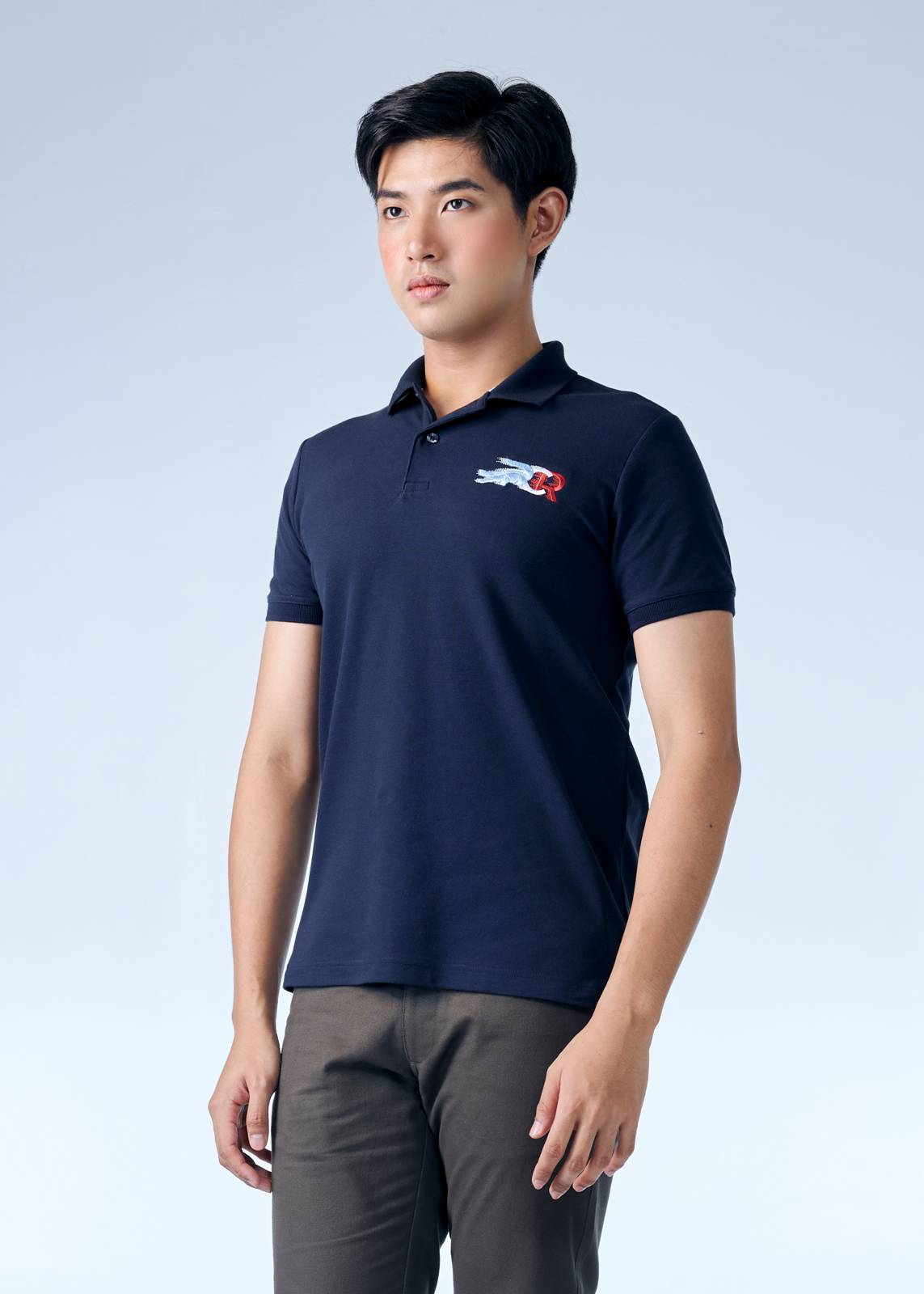 NAVY  CUSTOM FIT POLO SHIRT WITH EMBROIDERED LOGO