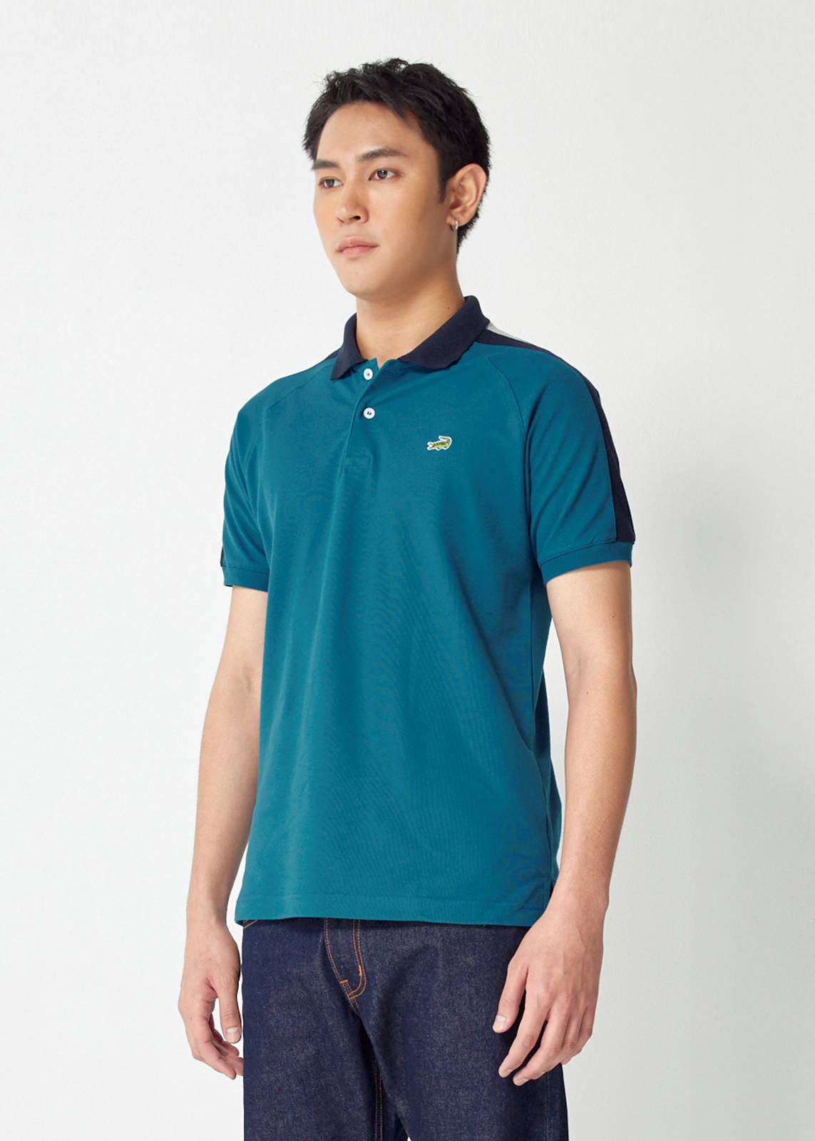 MARINE TEAL GREEN CUSTOM FIT WITH COLOUR BLOCK POLO SHIRT