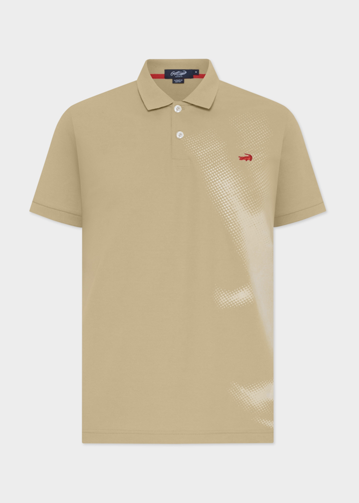 PALE KHAKI CUSTOM FIT POLO SHIRT WITH PIXELATED CROCODILE PRINT