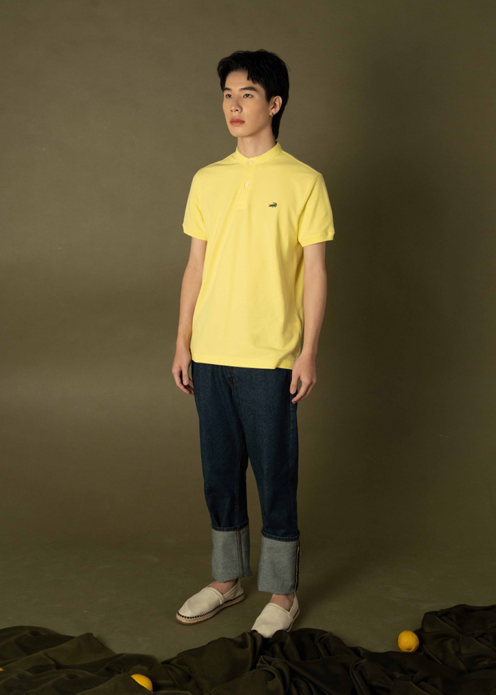 LEMON DROP YELLOW CUSTOM FIT MANDARIN COLLAR POLO SHIRT