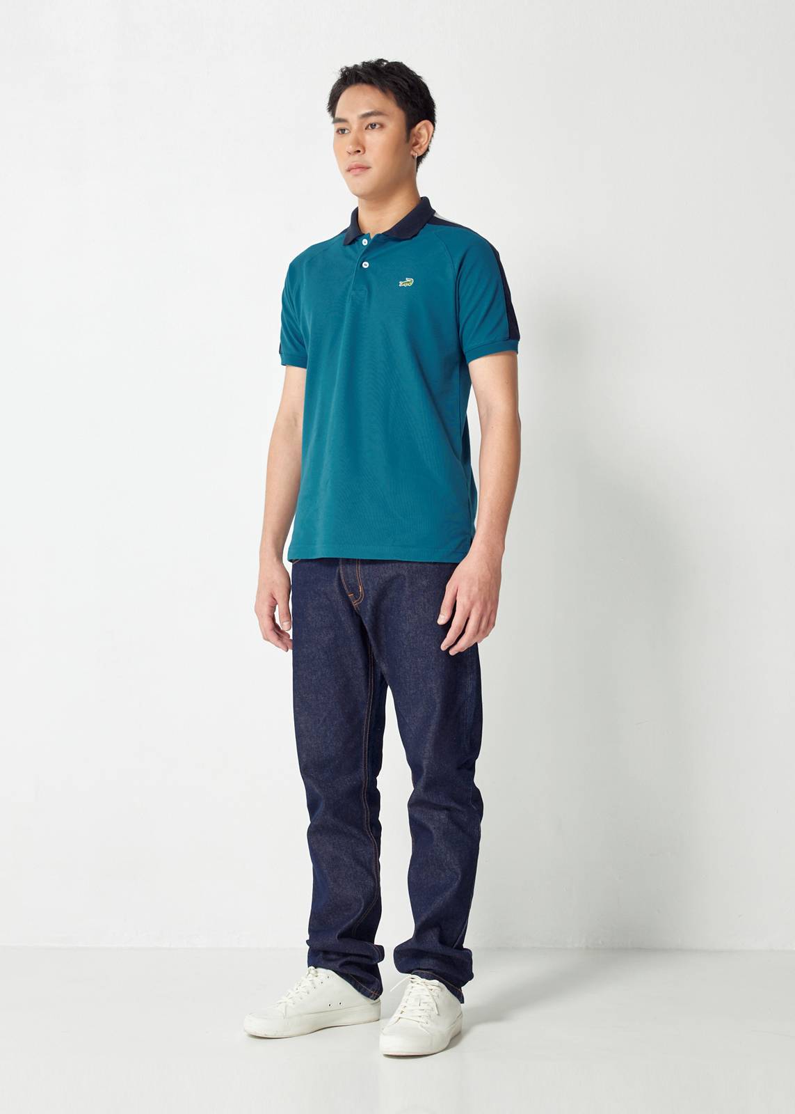 MARINE TEAL GREEN CUSTOM FIT WITH COLOUR BLOCK POLO SHIRT