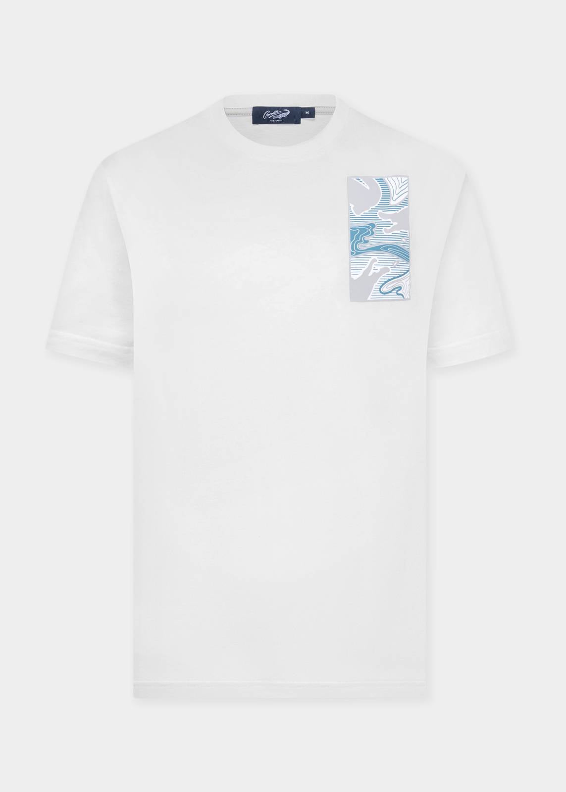 WHITE CUSTOM FIT CREW NECK T-SHIRT WITH GRAPHIC PRINT