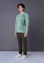 Load image into Gallery viewer, SAGE LEAF GREEN CUSTOM FIT CREW NECK LONG SLEEVE T-SHIRT WITH GRAPHIC PRINT
