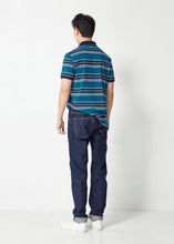 Load image into Gallery viewer, MARINE TEAL GREEN SLIM FIT STRIPE POLO SHIRT
