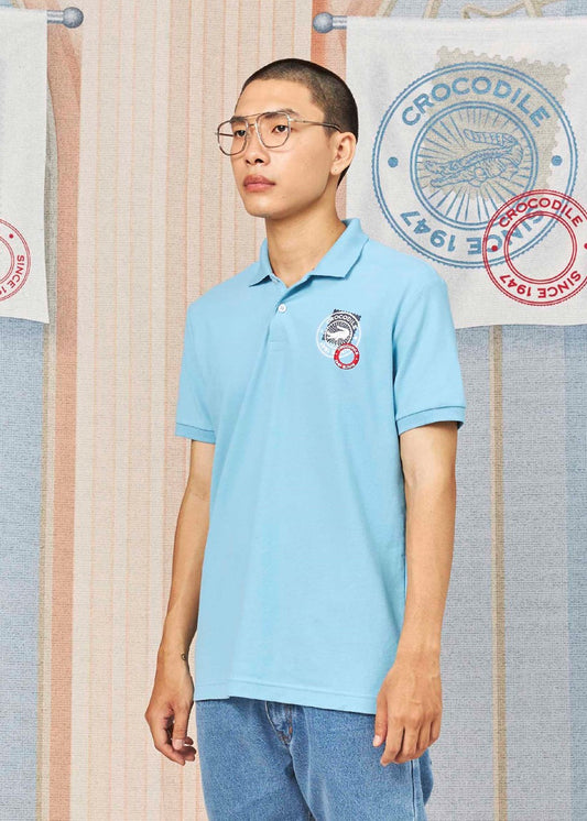 CORNFLOWER BLUE CUSTOM FIT POLO SHIRT WITH EMBROIDERY