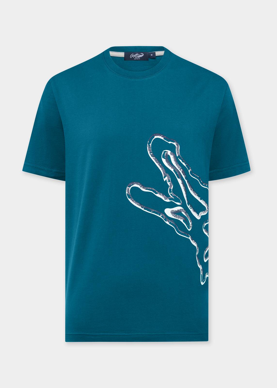 MARINE TEAL GREEN CUSTOM FIT CREW NECK T-SHIRT WITH GRAPHIC PRINT