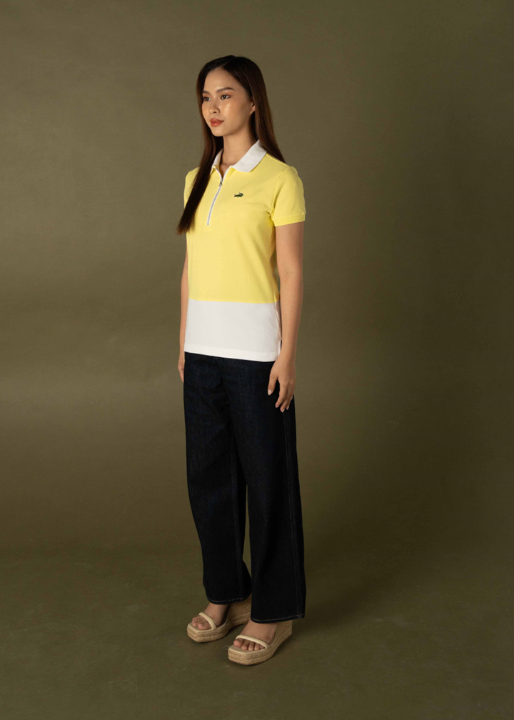 LEMON DROP YELLOW COLOUR BLOCK WOMEN TAPERED FIT POLO