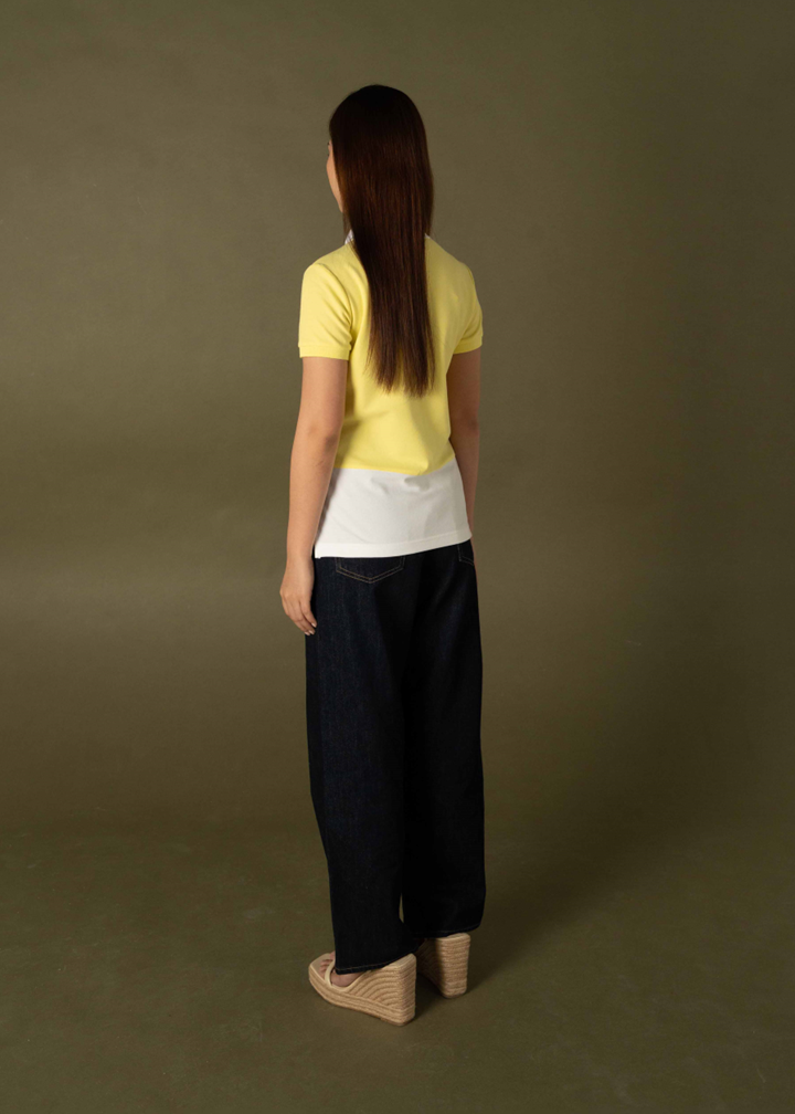 LEMON DROP YELLOW COLOUR BLOCK WOMEN TAPERED FIT POLO