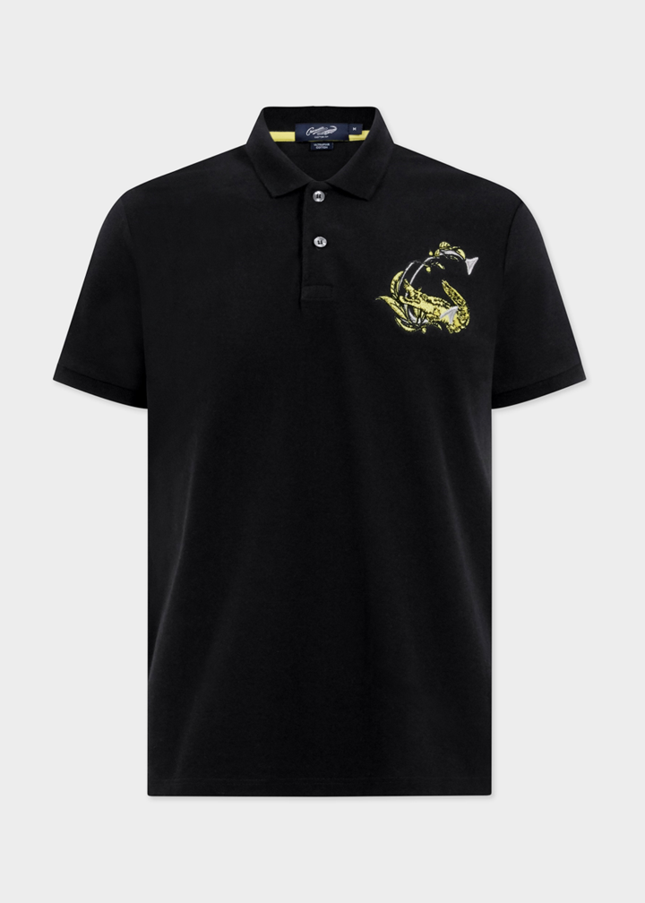 BLACK CUSTOM FIT POLO SHIRT WITH EMBROIDERY