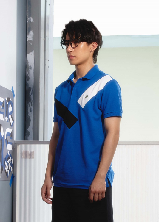 BLUE IOLITE COLOUR BLOCK CUSTOM FIT POLO SHIRT