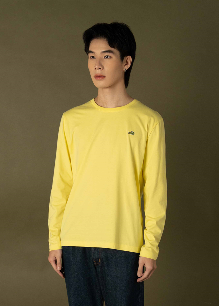 เสื้อยืดคอกลมแขนยาวสีเหลือง Lemon Drop ทรงคัสตอมฟิต