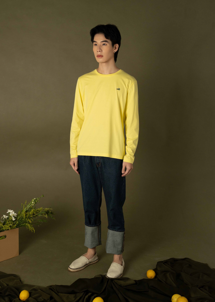 เสื้อยืดคอกลมแขนยาวสีเหลือง Lemon Drop ทรงคัสตอมฟิต