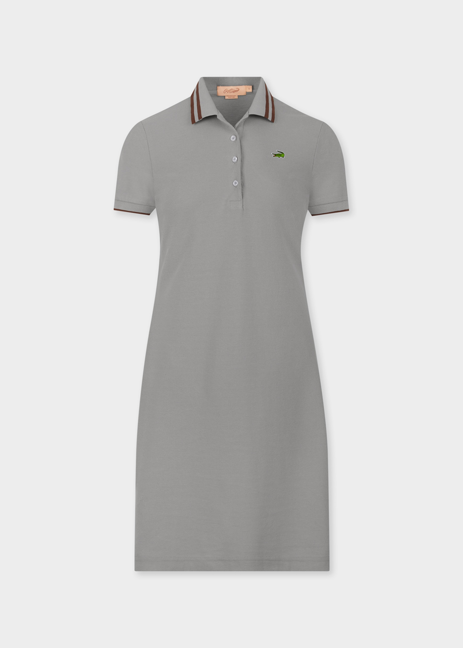GREY ATHLETIC LENGTH DRESS WITH NUTSHELL BROWN STRIPE COLLAR