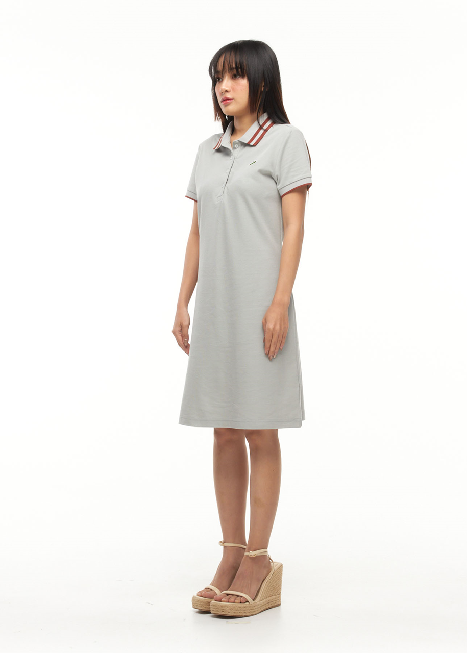 GREY ATHLETIC LENGTH DRESS WITH NUTSHELL BROWN STRIPE COLLAR