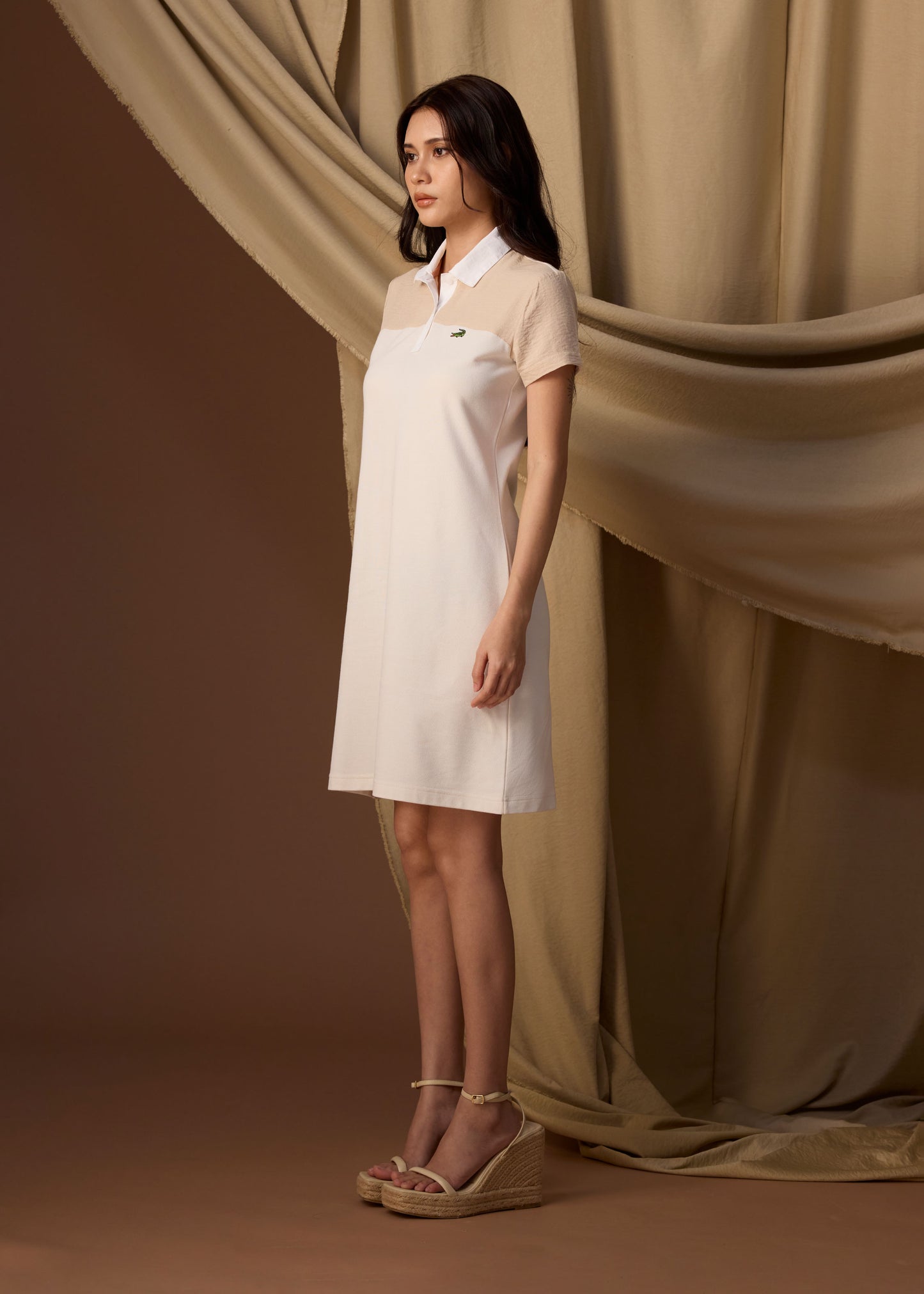 BEIGE COLOUR BLOCK ATHLETIC LENGTH DRESS