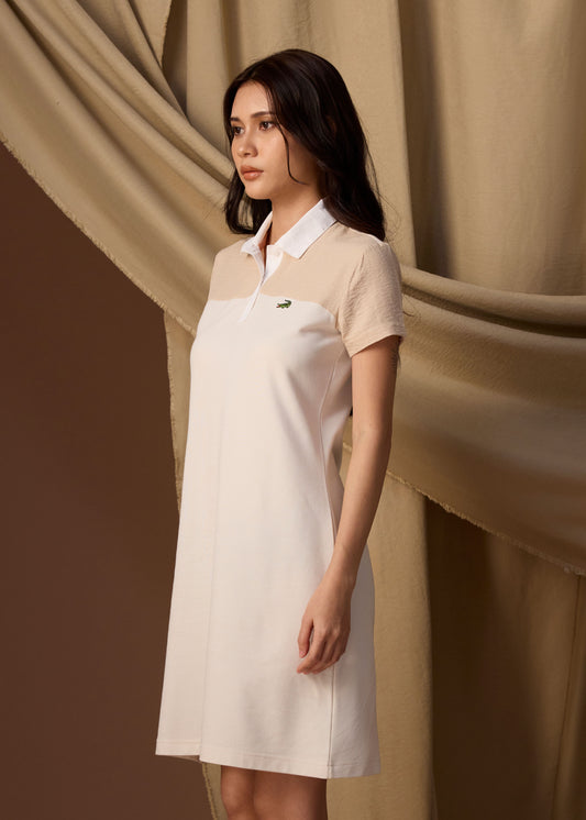 BEIGE COLOUR BLOCK ATHLETIC LENGTH DRESS