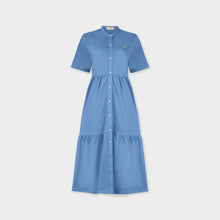 Load image into Gallery viewer, TRANQUIL BLUE SHORT-SLEEVED GATHERED DRESS  WITH MANDARIN COLLAR
