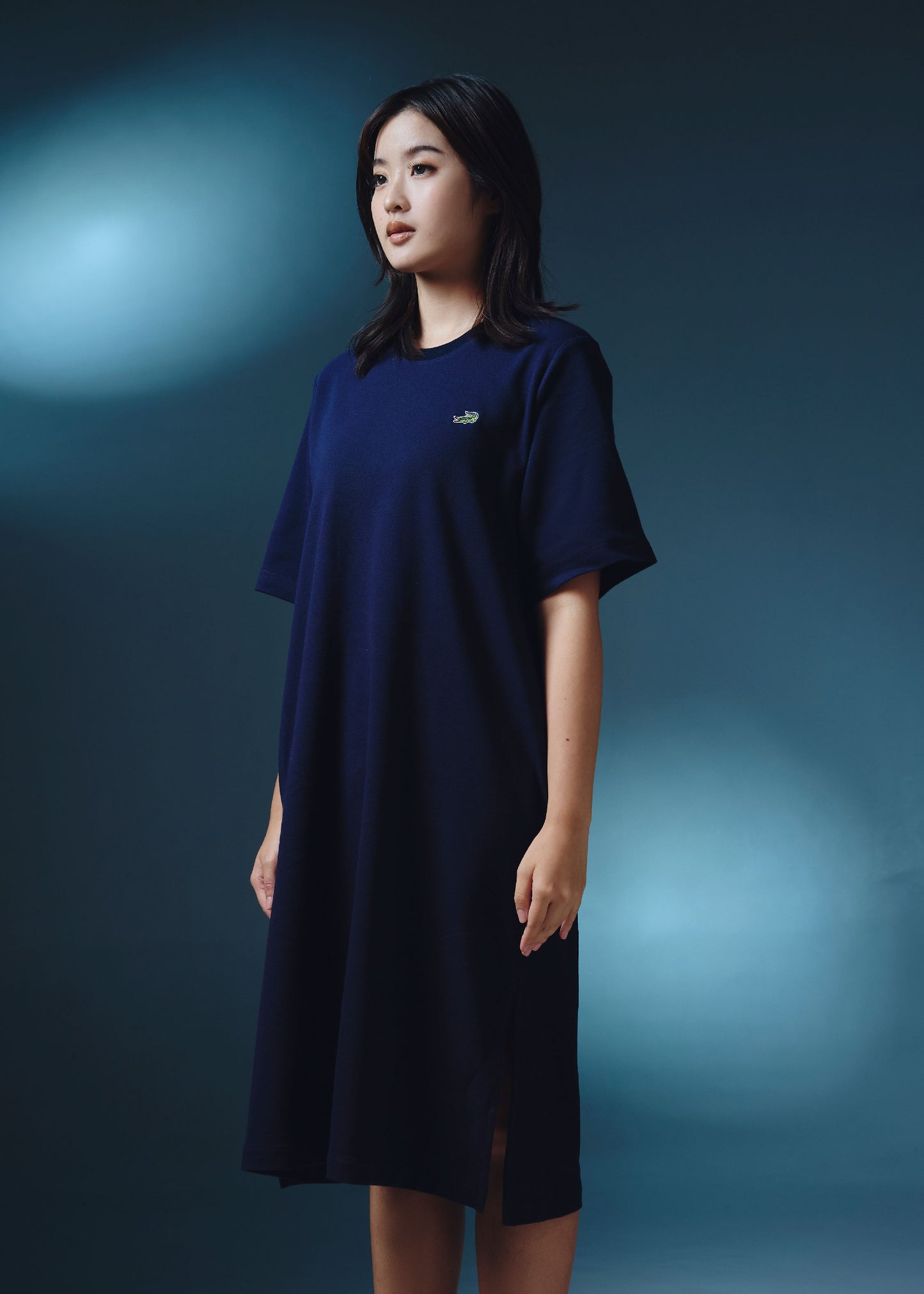 เดรสคอกลมแขนสั้นสีกรม