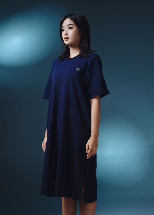 เดรสคอกลมแขนสั้นสีกรม